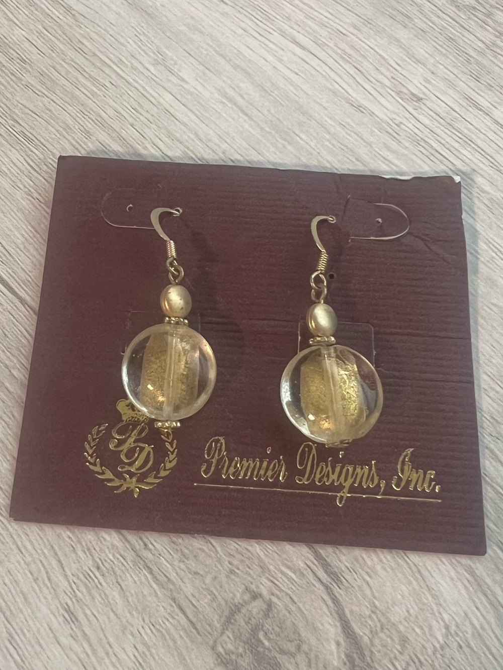 Premier Designs Gold and Clear Orb Drop Earrings